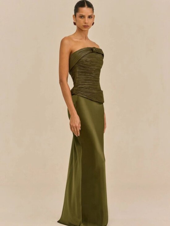 cult gaia Dresses & Skirts - Cult Gaia Olive Green Strapless Twist-Front Women’s Bustier Top and Skirt Set